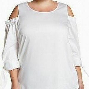 COSMO VINTAGE WHITE COLD SHOULDER TOP PLUS SIZE 1X
